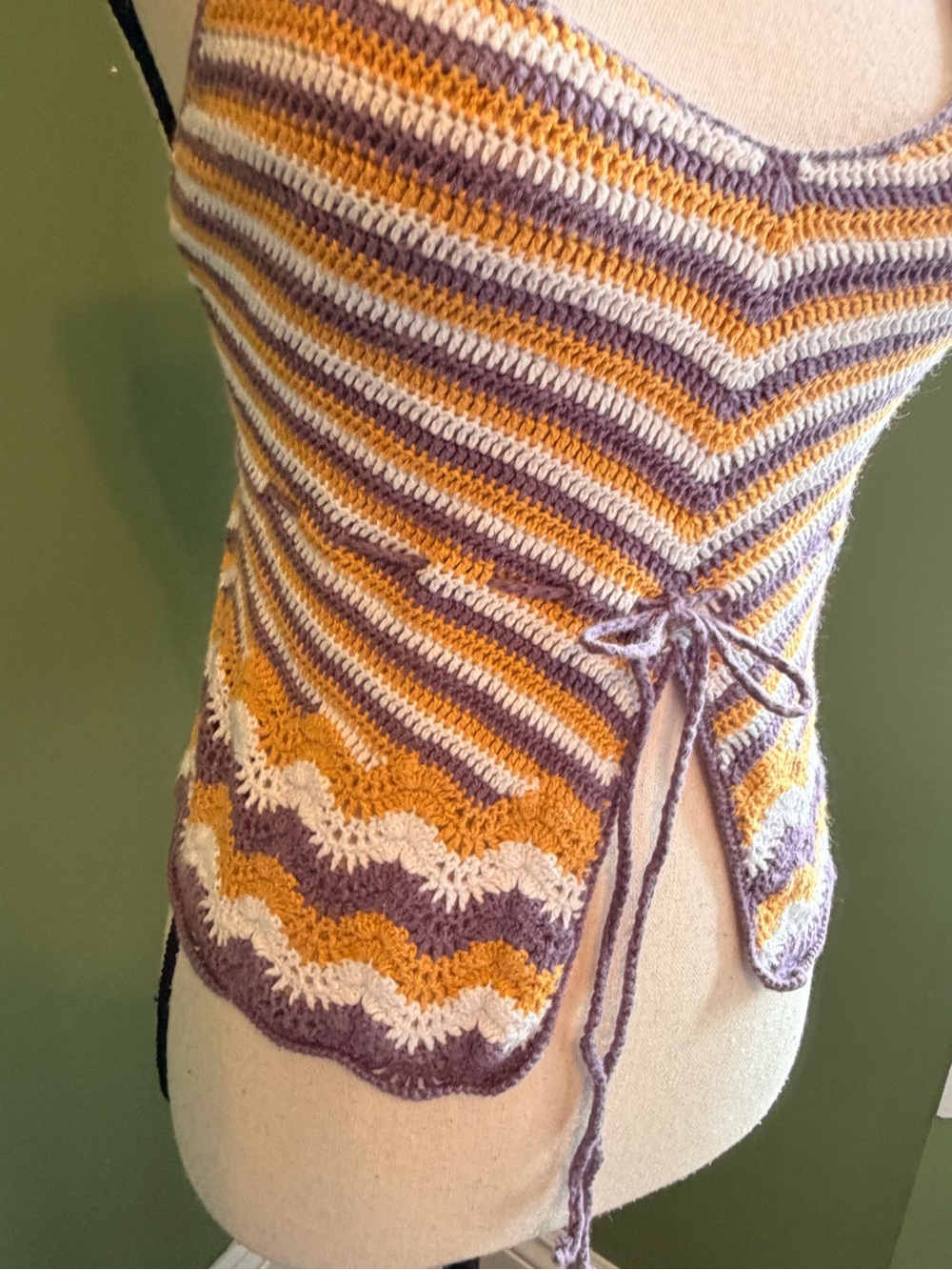 Blue Asphalt Striped Knit Spaghetti Strap Camisole in Lavender, Mustard & Cream - Picture 2 of 12